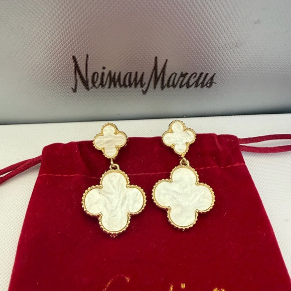 Golden Pearl Clover Earrings 14k - Picture 4 of 9